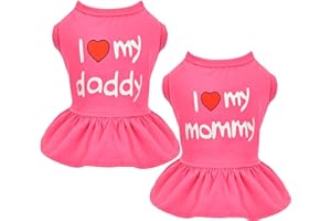 YIKEYO Dog Dress Small Dog Dresses Tutu Princess Puppy Clothes for Small Dog Girl Chihuahua Yorkie Pet Cat I Love My Mommy Daddy Dog Clothing Apparel,Set of 2 (Medium, Hot Pink)