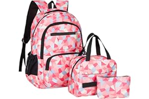 Howala School Bags for Girls Backpack Sets Boys 3 in 1 Large Waterproof Bag Kids Lightweight Travel Rucksack with Lunch Bag and Pencil Case Primary Middle Schoolbag for Teen Youth Students, Pink