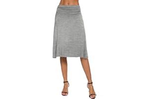 EXCHIC Damen Elegant Elastisch Taille A-Linie Yoga Rock Einfarbig Dhnbar Sommer Midi Röcke
