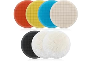 Elechiakan 125mm Polishing Pads, 7PCS Car Polishing Pads with Wool Buffing Pads for Drill and DA Dual Action Polisher, Drill Polishing Kit, Scratch Remover Kit for Auto Polisher, Sanding, Waxing
