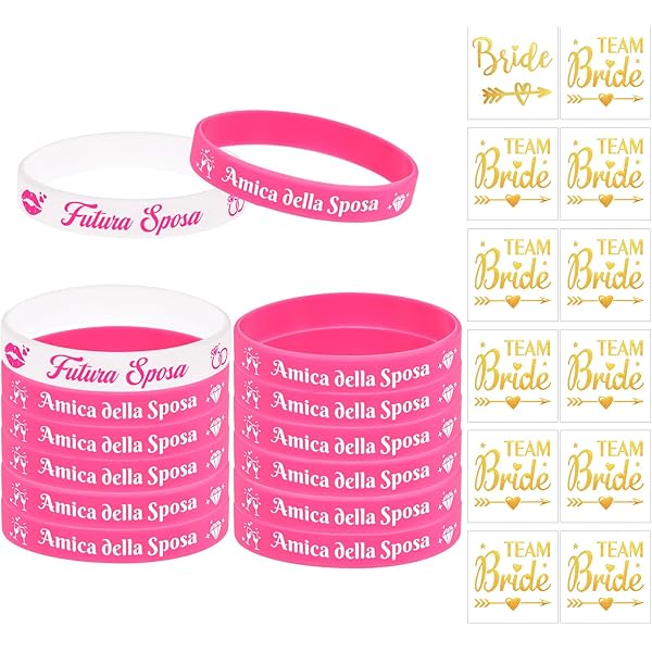 Set 11 Bracciali Sposa E Damigelle | Scritta Oro Rosa | Turchese E Bianco | Per Addio Al Celibato E Matrimoni - Foto 13