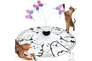 Spessn Jouet interactif 2 en 1 pour chat - Jouet intelligent électrique à plumes - 3 modes de jeu et plumes de chaton - Rechargeable par USB - Blanc