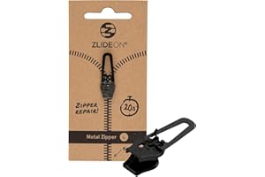 ZlideOn Reißverschluss Ersatz - Schwarz, Normal (L), 1 Stk - Instant Zipper Reißverschluss Schieber für Metallreißverschlüsse (mehrere Größen erhältlich)
