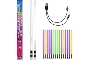 TOYMIS Ein Paar LED-Schlagzeugstöcke, PC-Polymermaterial Wiederaufladbare Farbwechselnde Leuchtende Schlagzeugstöcke LED-Leuchtstöcke mit Aufbewahrungstasche für Erwachsene Schlagzeuger (15 Farben)