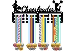 CREATCABIN Cheerleader medaljhållare hängare medaljer visningsställ svart metall järn liten hylla medaljplakat hängare organiserare medaljram väggmonterad hängande över 40 medaljer för snoddsband 11,4