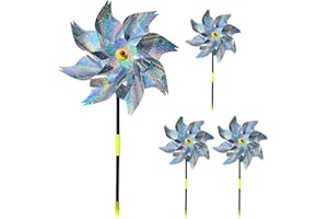OMLALAYI 4 PCS Moulin à Vent Jardin Exterieur,Moulin à Vent Repulsif,Efléchissant Moulin à Vent Metal,Épouvantail à Oiseaux,Effaroucheur d'oiseaux,Effaroucheur Pigeons,pour Repousser Oiseaux&Décorer Jardin