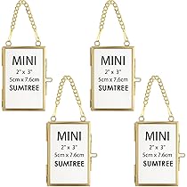 Set Di 4 Mini Cornici Esagonali In Metallo E Vetro Dorate | 5cm | Per Foto, Fiori Pressati E Ricordi | Da Appendere
