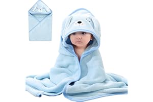 KDIMSU Blau Babyhandtuch mit Kapuze, Weich Baby Badetücher, Handtuch Kapuze Badetuch Baby, Super Saugfähig Bademantel, Weiche Kaputzenhandtüche Badezubehör für Neugeborene, Baby Geschenk (80×80cm)