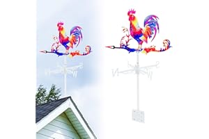 NICOLA Weathervane, Colourful Cockerel Weather Vane, Metal Cockerel Weathervane Wind Direction Indicator for Garden, Sheds, Roof, Balcony (Style 1)