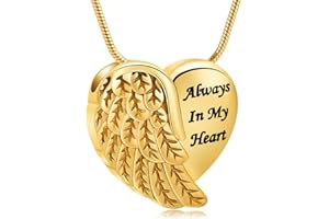 QGJNSGC Heart Ashes Cremation Necklace for Women/Men Angel Wings Cremation Jewellery Urn Pendant Necklace for Ashes Memorial Locket Ash Holder