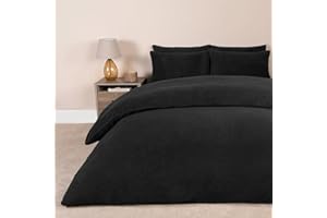 Brentfords Black Duvet Cover Double, Teddy Fleece Duvet Set Fluffy Bedding Double Quilt Cover Bedding Set Soft Warm Winter Duvet Cover with Pillowcases