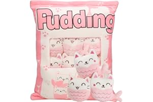 GDGZT Cat Plush Pillow, Cute Cat Plush Toy, Removable Pudding Cat Pillow with Kitty Dolls Birthday, Christmas Creative Stuffed Animal Gift for Girls Boys Kids(6 Mermaid Kittens)