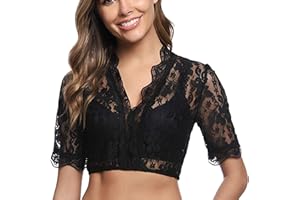 GENERIC Spitze Hochgeschlossen Dirndl Damen Bluse Dirndlbluse Kurzarm/halbarm v Ausschnitt Sexy Trachtenbluse Große Größen elegant Dirndlblusen Weiß/Schwarz für Oktoberfest