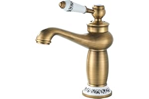 Namuoto Grifo de Lavabo Grifo para Baño, Lavabo Vintage Floral de Una Sola Manija Del Grifo, Grifos Baño con Válvula de Cerámica, Latón Antiguo