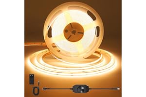 ACELUMO Tira LED COB, blanco cálido, regulable, 3M cortable, 3000 K, interior, 3 m de longitud, fuente de alimentación y regulador incluidos