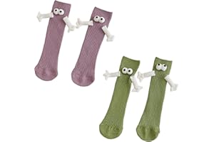 DGUSO Chaussettes Magnétiques Pour Couple 2Paires Mignonnes Avec Drôles Chaussettes violet et vert Main Dans Chaussettes Aimantees Mains Magnetic Hand Holding Socks d'Amitié Tube Moyen Chaussettes.