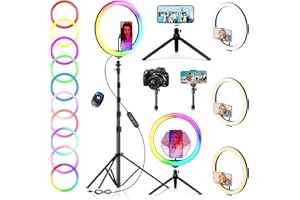 PEYOU 12" Aro de Luz con Trípode para Movil,186CM Ring Light 38 Modes RGB con Función Bluetooth Selfie y Mini Trípode Extra,para Youtube/TikTok/Twich Live/etc.