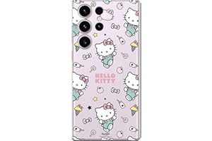 Personalaizer Funda Silicona Flexible Transparente para Samsung Galaxy S24 Ultra con Diseño de Hello Kitty y Patrón de Stickers - Estilo Kawaii - Carcasa TPU