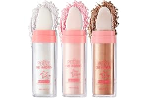 Hocossy Polvo De Hadas Highlight Patting Powder Stick, Fairy Tapping Powder, Hair & Body Glitter Bomb, Highlighter Illuminating Brighten Makeup Powder (3 Colors Set)