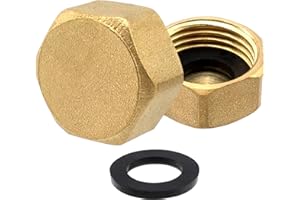 Mebamce 2 PCS 1/2 Inch Female Thread Brass Blanking Caps Hex Brass Blanking Nut Cap with Gasket Plumbing Fittings for Washing Machines Radiator Valve Faucets Tap