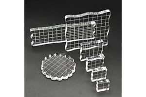 LEEWYOU 7 pcs Blocs de Tampons en Acrylique transparent,Bloc Acrylique pour Tampon,Blocs de Timbre Stamp Bloquer Acrylique Transparent avec Lignes Grille pour Tampons Silicone Scrapbooking DIY (Les vagues)