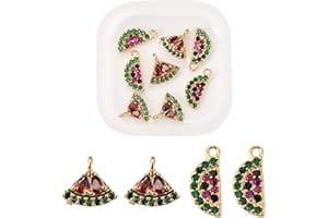BEEFLYING 8Pcs Watermelon Crystal Rhinestone Charms Pendants Red Watermelon Pendants Brass Micro Pave Cubic Zirconia Charms for Jewelry Making DIY Crafts
