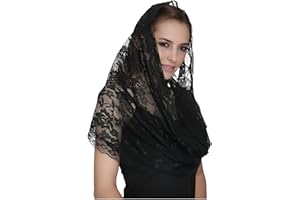 Proumhang Velo in Pizzo in Stile Spagnolo Velo Floreale Infinito di Ispirazione Tradizionale Vintage Velo da sposa per chiesa Messa Latina Copricapo Sciarpa di Pizzo