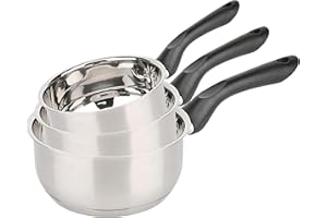 BAUMALU - Lot de 3 Casseroles Primo - Acier Inoxydable - Tous Feux dont Induction - Triple Fond Diffuseur, Répartition Homogène de la Chaleur - Manche Fixe en Bakélite - Ø16, 18 et 20cm
