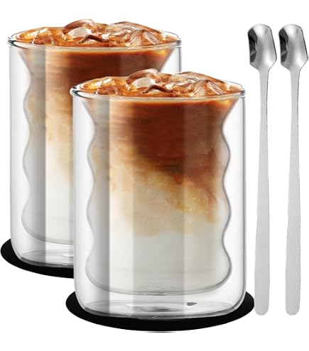 Set De 2 Tasses Café En Verre Borosilicate 350ml - Avec Cuillères Et Sous-verres - Parfait Pour Latte, Cappuccino Et Thé