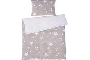 HANS NATUR Bio Kinderbettwäsche 100% Bio-Baumwolle (kbA) GOTS zertifiziert, Sterne Grau, 135 x 200 cm / 40 x 80 cm, Perkal-Stoff