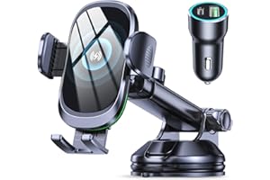 Glangeh Car Phone Holder Wireless Charger, [Upgraded Rotatable Suction Cup] 15W Fast Charging Wireless Car Charger Compatible with iPhone 15 Pro Max/14/13/12 Mini/11/X/XS/XR/8, Samsung S24/22 and More