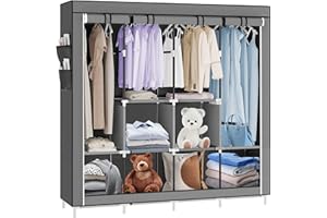 LANTUS Armoire de Rangement Garde-Robe Pliable en Tissu intissé Garde-Robe Penderies pour Chambre d'adulte-Portable Garde-Robe Armoire Étagères Vêtements (167 * 45 * 170cm Gris foncé)