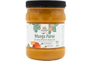 Govinda Mango Püree aus Alphonso-Mangos (975 ml) – 100 % Frucht, ohne Zuckerzusatz I für Smoothies, Desserts, Saucen & Cocktails – Herkunft Indien, abgefüllt in Deutschland