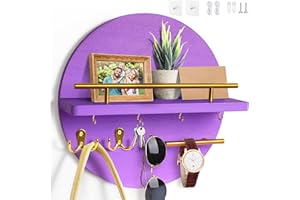 DXIUNOVE Portachiavi Muro,Legno Porta Chiavi Da Muro Per Casa,Portachiavi Da Parete Stile Rustico,Orbicolare Portachiavi Casaadatto Per Camere Da Letto, Corridoi, Cucine E Uffici (Porpora)