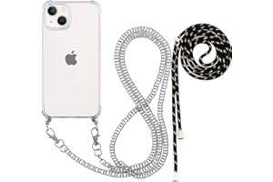 Pnakqil Funda con Cuerda para iPhone 14 / iPhone 13, Carcasa con [2 Piezas] Correa Colgante Cordón Ajustable y Cadena de Metal de Plata Universal, Transparente TPU Suave Anti-Choque Anti-rasguños Case