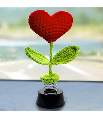 Decoration Voiture, Secouer Tournesol au Crochet Décorations du Tableau de Bord,Crocheter Deco Jouets Voiture Interieur, Auto Accessoires Ornement Bobble Head Cadeau Homme Femme d'anniversaire