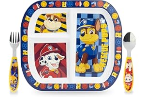 Sorrisini Zestaw naczyń wielokrotnego użytku Paw, 3-częściowy zestaw talerzy do odsadzenia, pierwsza filiżanka dla dzieci z talerzem, sztućce ze stali nierdzewnej, plastikowe talerze nadają się do