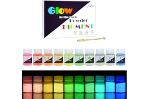 ‎LIMINO Leuchtender Epoxidharz Farbe Pigment - 10 x 25g Farben Im Dunkeln Leuchtendes Pigmentpulver für Slime, Nagel - Epoxid UV Harz Farbpigment Leuchtpulver für Nail Art, Malen, Acrylfarbe und DIY Basteln