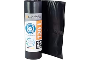 Hinrichs Lot de 25 sacs poubelle extra résistants à la déchirure - 120 l - 70 x 110 cm - Sacs poubelle en polyéthylène basse densité recyclé - Noirs - Pour jardin, maison et chantier