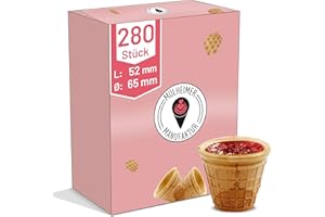 ‎MÜLHEIMER MANUFAKTUR MyNaschbar Portionsbecher rund, 280 Stück, 45 ml, 52 mm lang, Ø 65 mm – Knusprige Waffelbecher zum Befüllen – Ideal für Dips, Marmelade, Dekorationen & Fingerfood – Waffeln in Eisdielen-Qualität