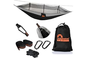 ‎MAJESTIC SPORT MAJESTIC SPORT Camping Hängematte Outdoor mit Moskitonetz, Leichte Nylon 210T Camping Reisehängematte 250 kg260x140 cm, tragbar für Ausflüge in die Berge in den Wald, Schwarz