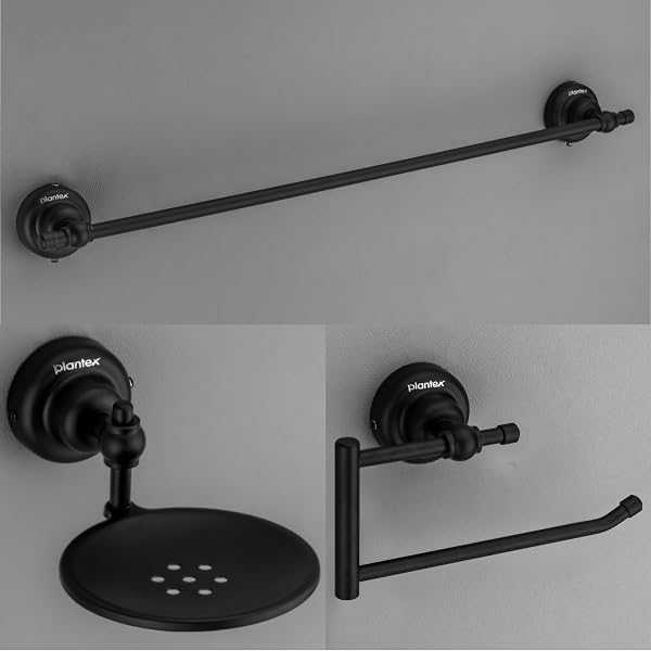 Colester Direct 4-teiliges Badezimmer-Set – Handtuchstange, Ring, Haken & Euro-Toilettenpapierhalter