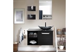 YU YUSING Juego de Muebles de baño, Armario para Debajo del Lavabo, Armario baño con Espejo, 2 estantes Pared, Juego Grifo (Plata)