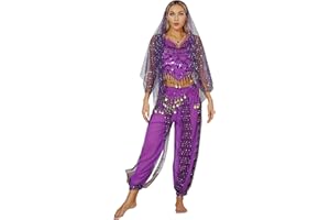 Freebily Adulte Femme Costume de Danse du Ventre Vêtement Danse Orientale Indienne Danseuse Haut Pantalon Tenus Latine Rumba Samba Carnaval Fête Dancewear