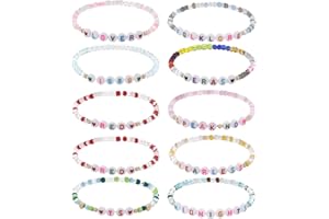 COZYPLC 10 PCS Glass Bracelet, Friendship Bracelets,Album Beaded Bracelets for Fans Gift,Stacking Vibrant Colorful Letter Square Beaded Bracelet Set,Thanksgiving Christmas Valentine’s Gift