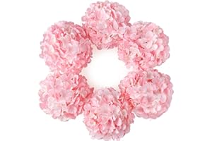 DuHouse Artificial Bigger Silk Hydrangea Flower Heads with Stem Real Touch Fake Hydrangea Flower Bouquets for Wedding Home Party Garden Centerpiece Pack of 6(Pink)