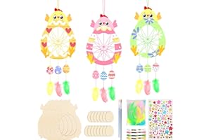 MONCAP 5 Pack Wooden Chick Dream Catchers Create You Own Chick Shaped Dreamcatcher Make Your Own Easter Dreamcatcher Coloring Wooden Chick Craft for Girls Boys Art Activity Project Ages 4+