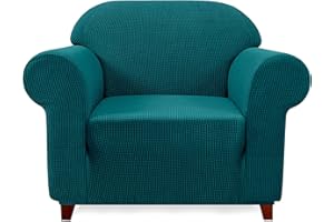subrtex 1-Piece Stretch Sofa Cover 1-Seater Spandex Jacquard Fabric Slipcovers for Couch, Armchair, Machine Washabl Furniture Protector (Chair, Teal)