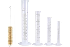 HENTEK Cilindro Graduato di Plastica 10ml 25ml 50ml 100ml con 1 bacchetta di vetro e 1 spazzola per Laboratorio, Chimica