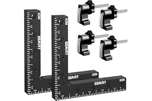 LAIWOO 90 Grad Winkel Klemme Positionierwinkel 140mm/5,5 Zoll, 4 Paare Befestigungsclips, Messwinkel Rechtwinklige Klemme für Zimmermannswerkzeug, Winkelspanner für Bilderrahmen Regalschränke